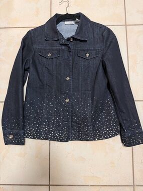 Chico's Platinum Indigo Rhinestone Denim Jacket